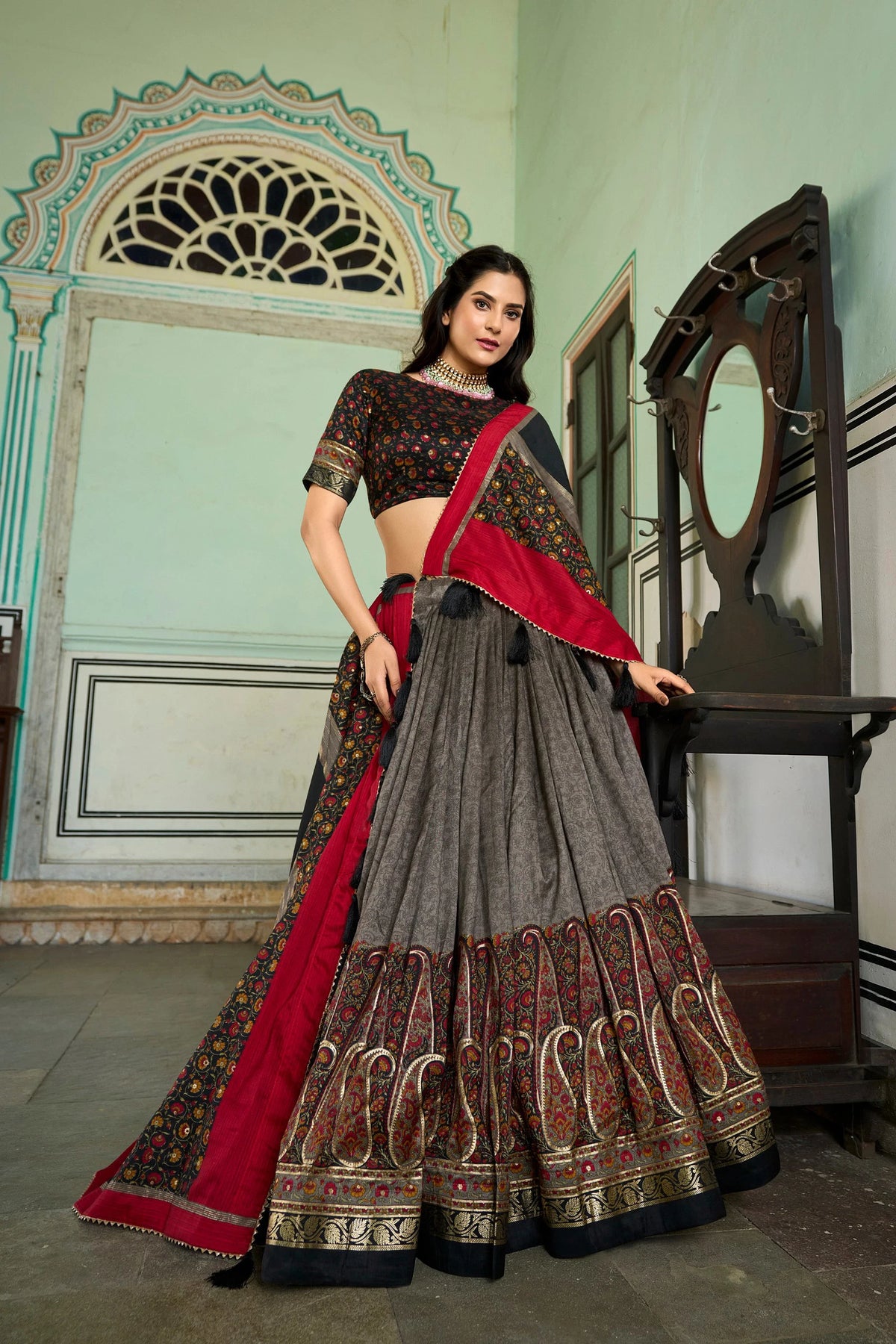 Beautiful Designer Tussar Silk Lehenga Choli